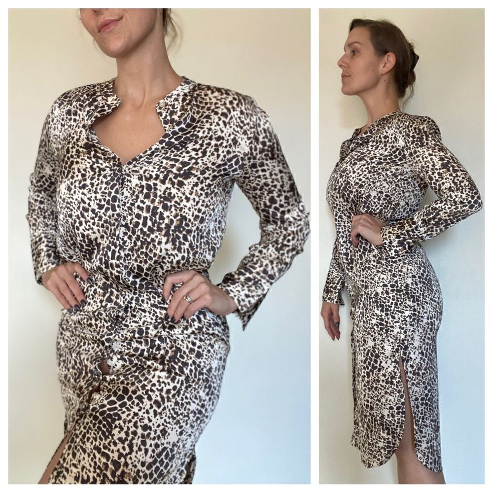 Banana Republic Dress Leopard Print Button Down High Low NEW